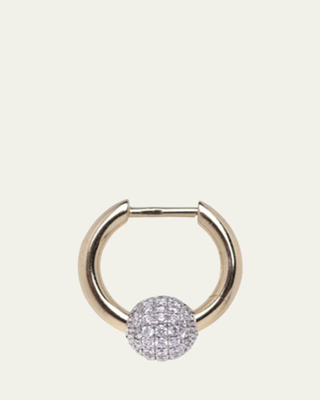 PIERCING Small Earring with 14K Yellow Gold Hoop and White Gold Pave Ball, Single